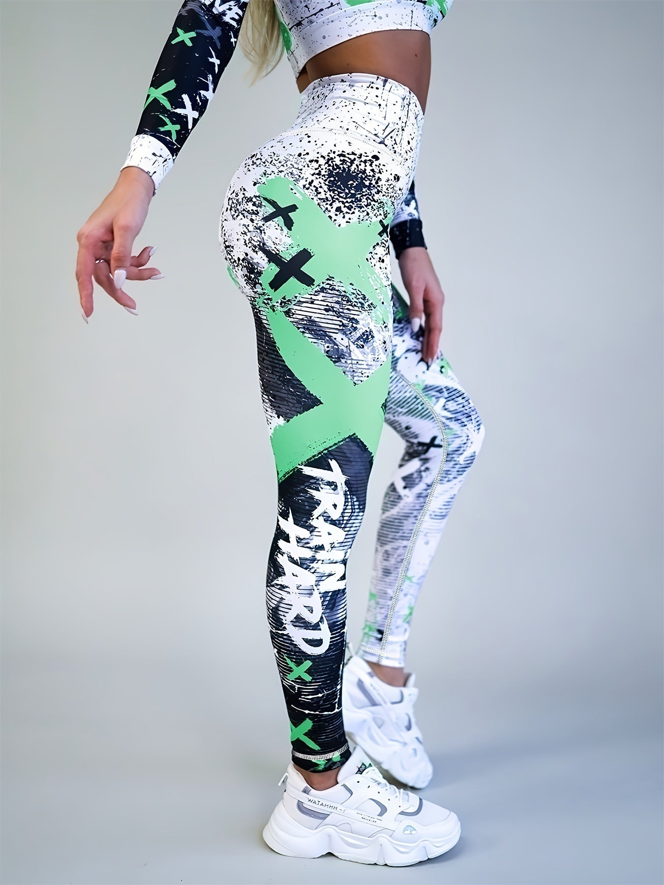 Letter Printing Slimming Running Training Yoga Leggings, High Stretch Seamless Tummy Control Sports Tight Pants, Women's Activewear