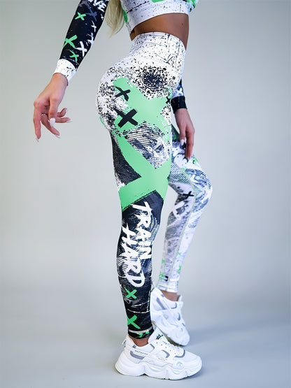 Letter Printing Slimming Running Training Yoga Leggings, High Stretch Seamless Tummy Control Sports Tight Pants, Women's Activewear