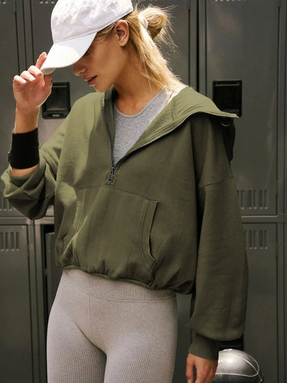 Sports hoodie zipper drawstring long sleeved top jacket