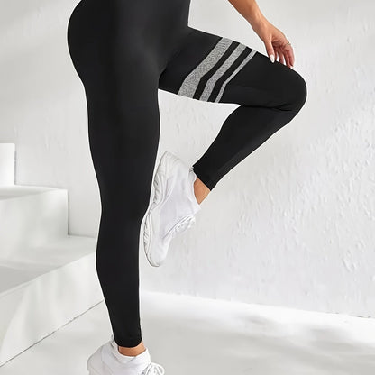 Cross Waist Color Contrast Workout Yoga Tight Pants, Stretchy Fitness Running Sports Leggings, Women's Activewear