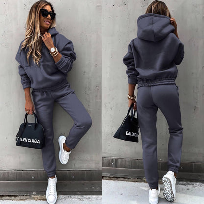 Autumn and Winter New European and American Foreign Trade Fashion Long Sleeve Sports and Leisure Sweatshirt Set Two Piece Set