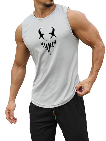 Devil Face Pattern Comfy Breathable Tank Top, Men's Casual Stretch Sleeveless T-shirt For Summer Gym Workout Training Basketball