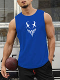 Devil Face Pattern Comfy Breathable Tank Top, Men's Casual Stretch Sleeveless T-shirt For Summer Gym Workout Training Basketball