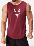 Devil Face Pattern Comfy Breathable Tank Top, Men's Casual Stretch Sleeveless T-shirt For Summer Gym Workout Training Basketball
