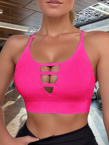 Front Hollow Out High Elastic Sports Bra, High Intensity Shockproof Seamless Fitness Tank Top, Backless Breathable Yoga Bra
