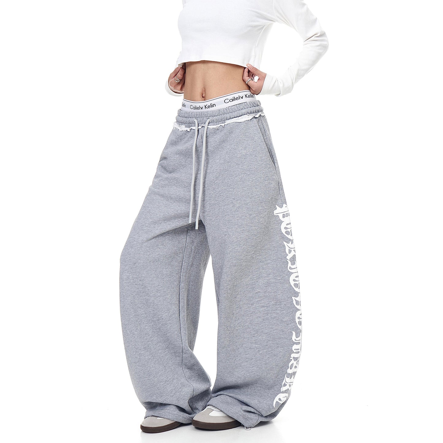 Retro grey casual women's loose straight leg wide leg drag jazz street dance pants