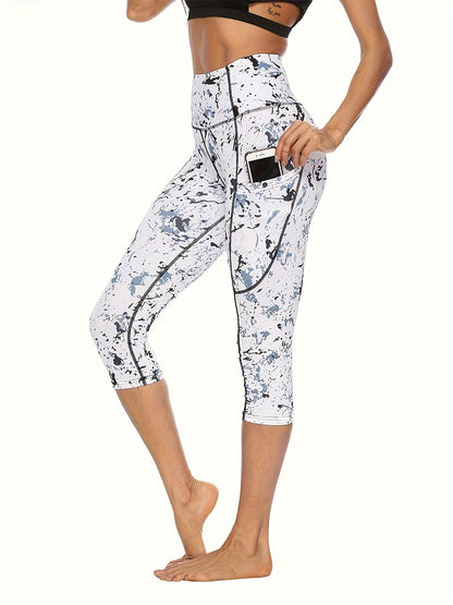 3 Pcs Women's Graffiti Printed Yoga Capris Pants, High Elasticity, Tight Fit, Butt Lifting, Athletic Leggings For Fitness