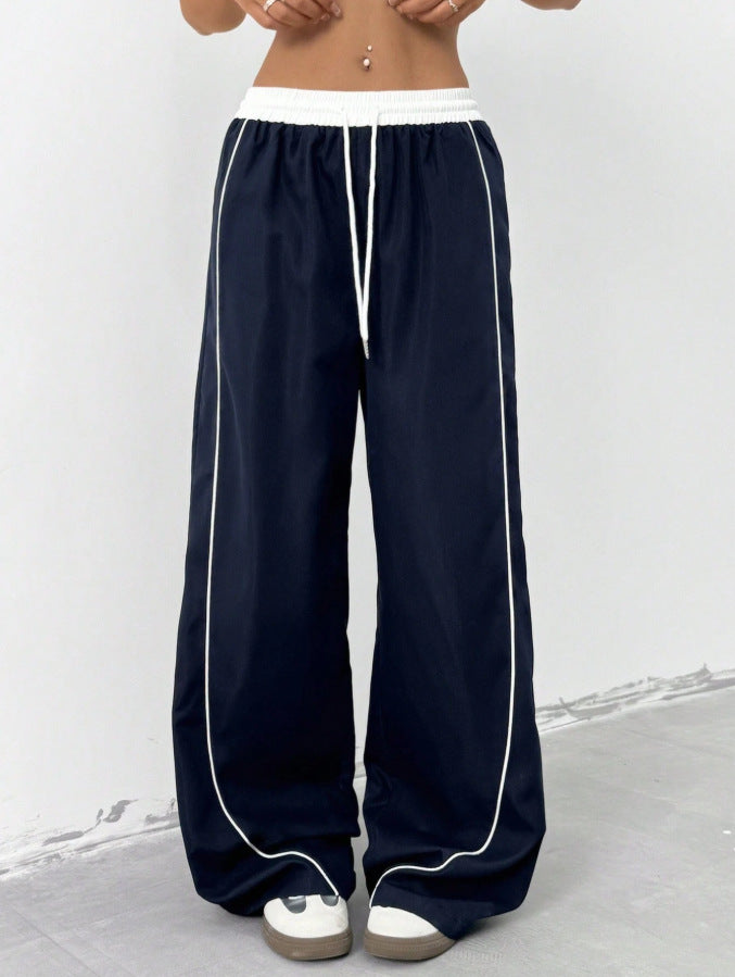 Spring and Summer Fashionable  Style Black Sports Pants for Women, Loose Casual Sweatpants with Vertical Feel Wide Leg Trousers