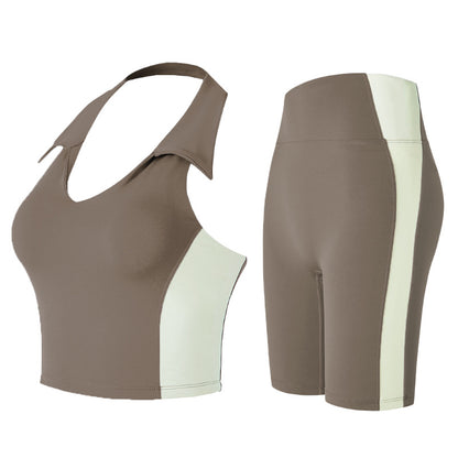 Yoga vest for women, neck hanging, lapel, beautiful back, contrasting colors, slimming effect, sports yoga clothes for women - GabyFit Goods