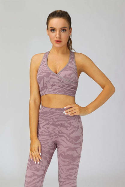 New camouflage seamless cropped pants with tiger pattern fitness pants, yoga suit, bra, and pants set - GabyFit Goods