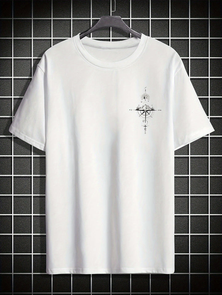 Sun & Mountain Print Men's Round Neck Short Sleeve Tee Fashion Regular Fit T-Shirt Top For Spring Summer Holiday Leisure Vacation