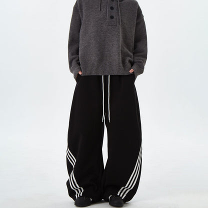 Three bar casual drawstring sports sweatpants