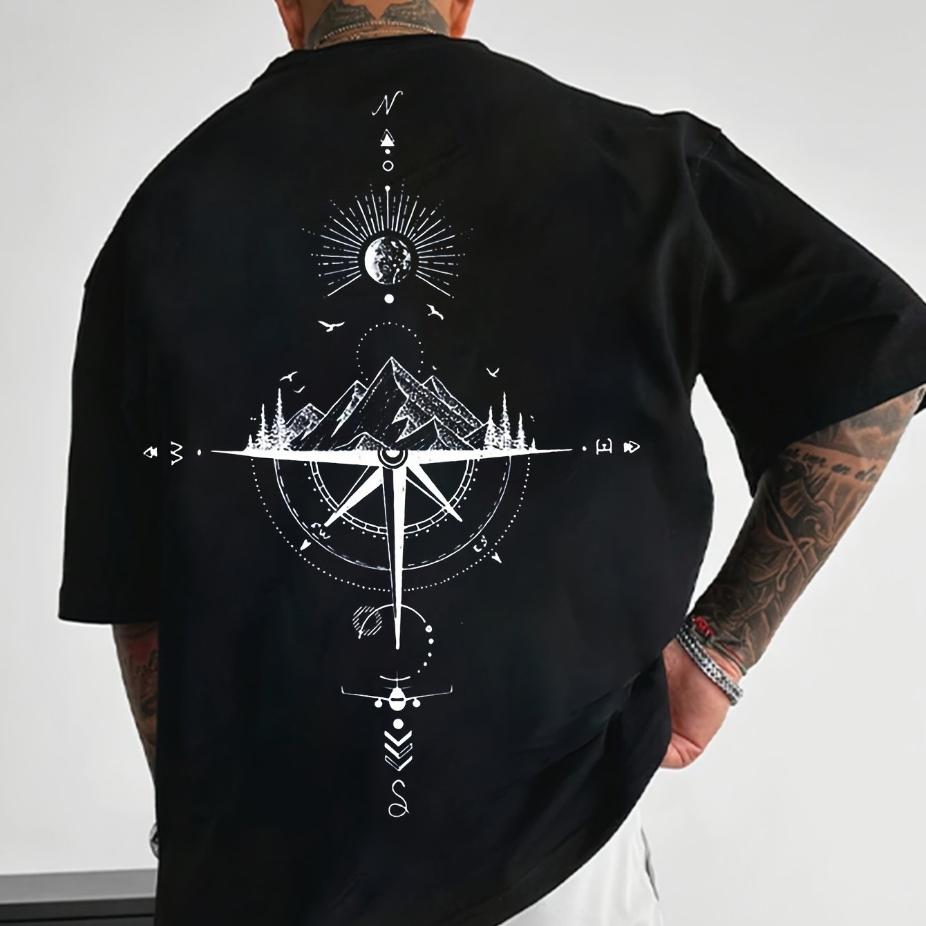 Sun & Mountain Print Men's Round Neck Short Sleeve Tee Fashion Regular Fit T-Shirt Top For Spring Summer Holiday Leisure Vacation