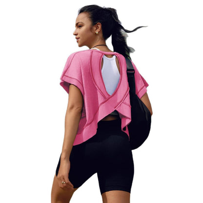 Women's beautiful back sports yoga T-shirt loose casual breathable