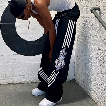 Street Dance Cargo Pants Men's Striped Versatile High Street Fashion Casual Autumn Wide Leg Sports Trousers Straight Leg Trendy Brand