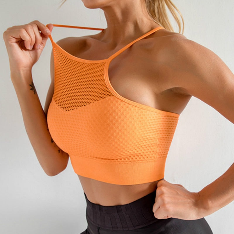 Women's Medium Support Cross Back Wirefree Removable Cups Sport Bra Tops Freedom Seamless Racerback Yoga Running Sports Bras - GabyFit Goods