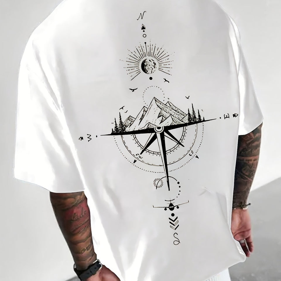 Sun & Mountain Print Men's Round Neck Short Sleeve Tee Fashion Regular Fit T-Shirt Top For Spring Summer Holiday Leisure Vacation
