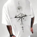 Sun & Mountain Print Men's Round Neck Short Sleeve Tee Fashion Regular Fit T-Shirt Top For Spring Summer Holiday Leisure Vacation