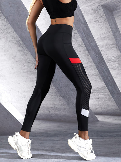 High Waist Pocketed Yoga Leggings, Polyester and Spandex Blend, Solid Color Sports Jegging with High Stretch, No Belt Design