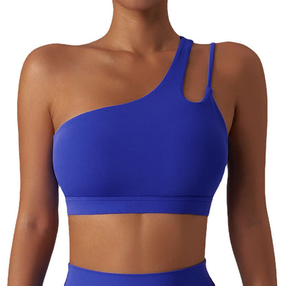 Oblique one-shoulder shock-proof yoga bra, cloud-like beautiful back sports bra, irregular shoulder straps, running fitness vest - GabyFit Goods