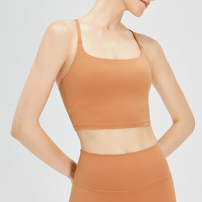 Warm Color Cloud Sense Of Yoga And Fitness Underwear Solid Color Cross Sports Back Nude Sling Removable Chest Pad - GabyFit Goods