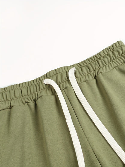 A Set of Three Solid Color Men'S Loose Straight-Leg Long Pants, Suitable for Spring And Autumn Fitness Activities - Made from Soft, Slightly Stretchy Knitted Fabric, Featuring a Drawstring Waist, Ideal for Outdoor Leisure And