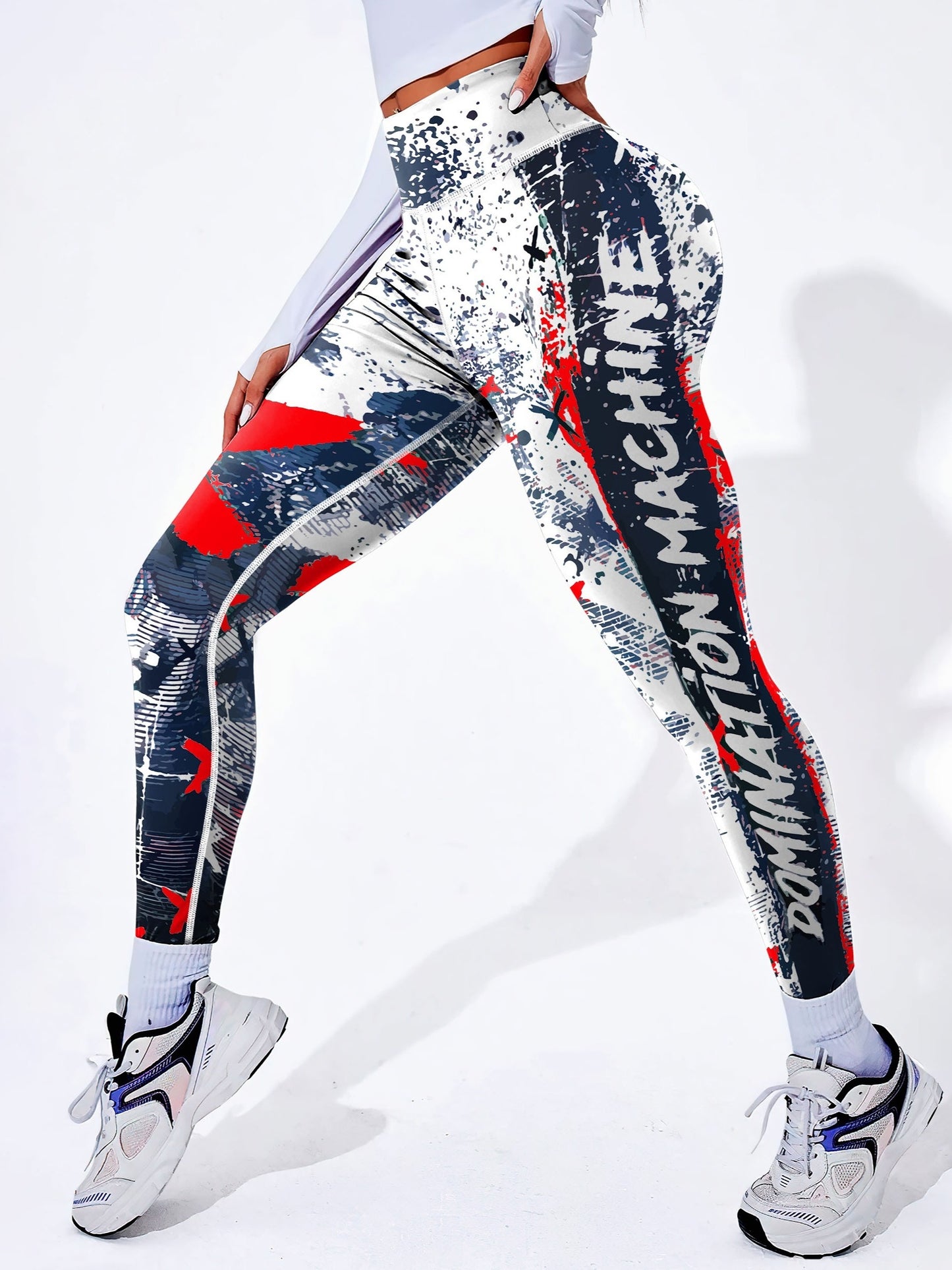 Letter Printing Slimming Running Training Yoga Leggings, High Stretch Seamless Tummy Control Sports Tight Pants, Women's Activewear