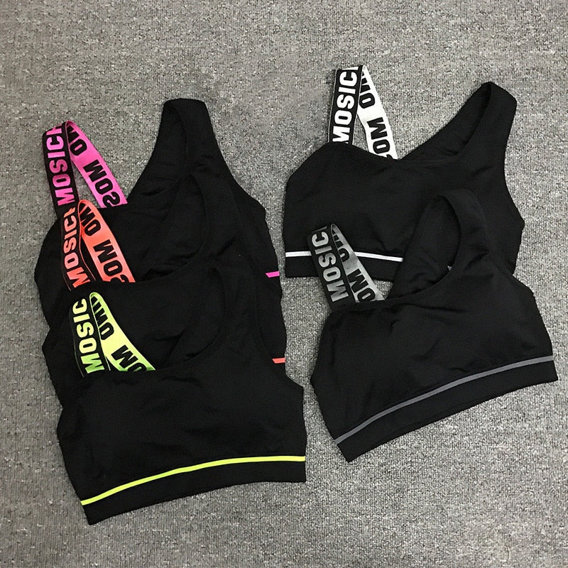 New Letter Cut Out Sports Bra Women Fitness Yoga Push up  Gym Padded Sports Top Athletic Sexy  Workout Running Clothing P165 - GabyFit Goods