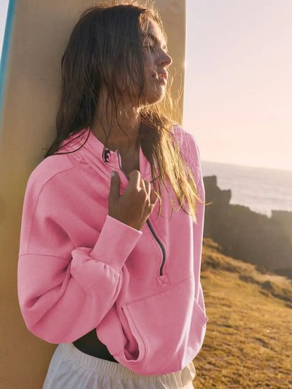 Sports hoodie zipper drawstring long sleeved top jacket