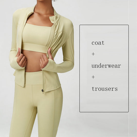 Women's Yoga Wear Suit Nude Yoga Wear Three-piece Set Large Size Sports Fitness Wear Suit - GabyFit Goods