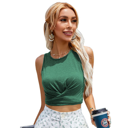 European and American women's Instagram street sports round neck pullover strap vest T-shirt top