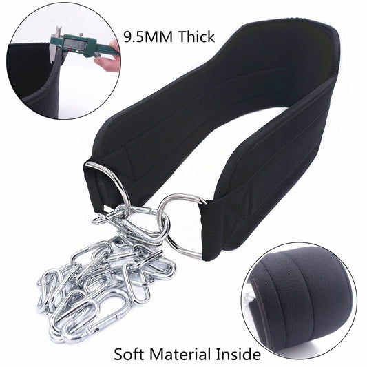 Thick Neoprene Weight Lifting Belt with Chain Dipping Belt for Pull Up Chin Up Kettlebell Barbell Fitness Bodybuilding Gym Belt - GabyFit Goods