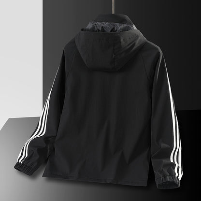 Three bar coat men's autumn trend casual men's thin windbreaker men's spring clothing youth sports hooded jacket