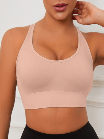 4pcs EssElegance Seamless Sports Bras for Women - Adjustable, Comfortable & Breathable with Crisscross Back Straps, Shockproof Support for Yoga & Workouts in Navy, Beige, Gray, & Green