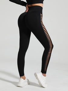 Women's High Waist Cut-Out Yoga Pants, Seamless Tie-Dye Hollow Out Hip Lift Fitness Leggings, Breathable Stretchy Workout Capris, Mature Style