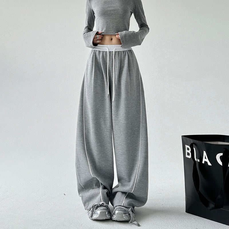 Retro black sports drape wide leg pants