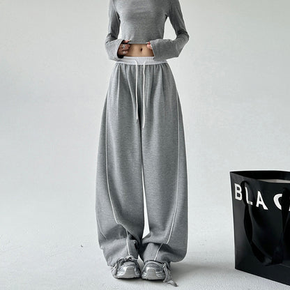 Retro black sports drape wide leg pants