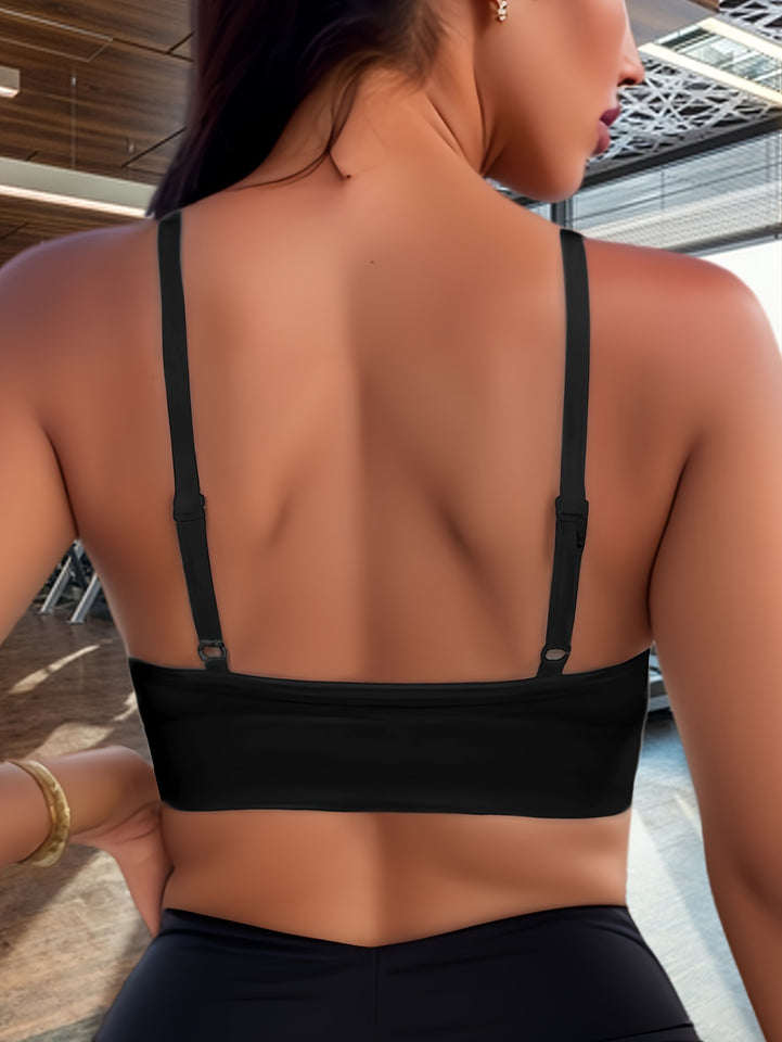 Front Hollow Out High Elastic Sports Bra, High Intensity Shockproof Seamless Fitness Tank Top, Backless Breathable Yoga Bra