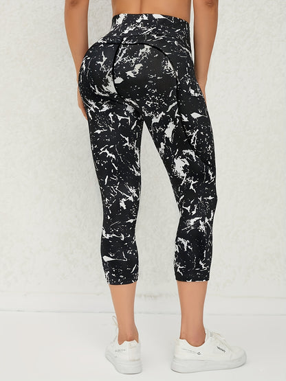 3 Pcs Women's Graffiti Printed Yoga Capris Pants, High Elasticity, Tight Fit, Butt Lifting, Athletic Leggings For Fitness