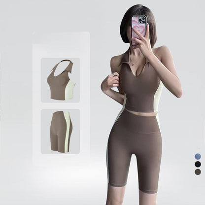 Yoga vest for women, neck hanging, lapel, beautiful back, contrasting colors, slimming effect, sports yoga clothes for women - GabyFit Goods