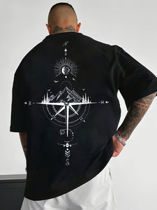 Sun & Mountain Print Men's Round Neck Short Sleeve Tee Fashion Regular Fit T-Shirt Top For Spring Summer Holiday Leisure Vacation