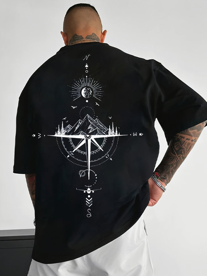 Sun & Mountain Print Men's Round Neck Short Sleeve Tee Fashion Regular Fit T-Shirt Top For Spring Summer Holiday Leisure Vacation