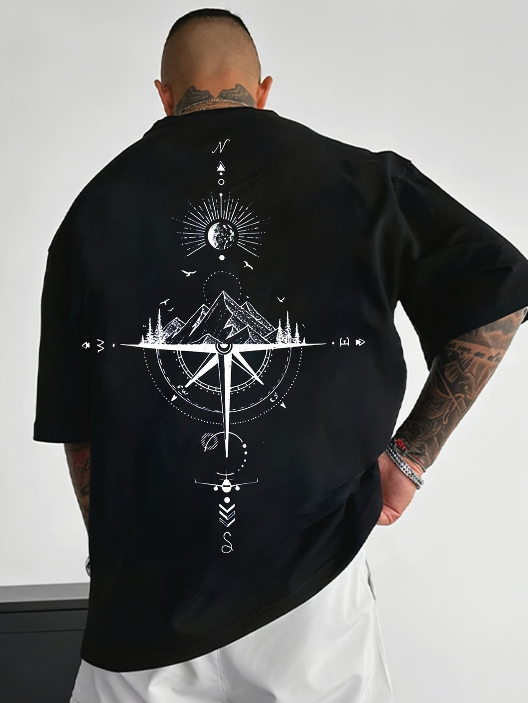 Sun & Mountain Print Men's Round Neck Short Sleeve Tee Fashion Regular Fit T-Shirt Top For Spring Summer Holiday Leisure Vacation