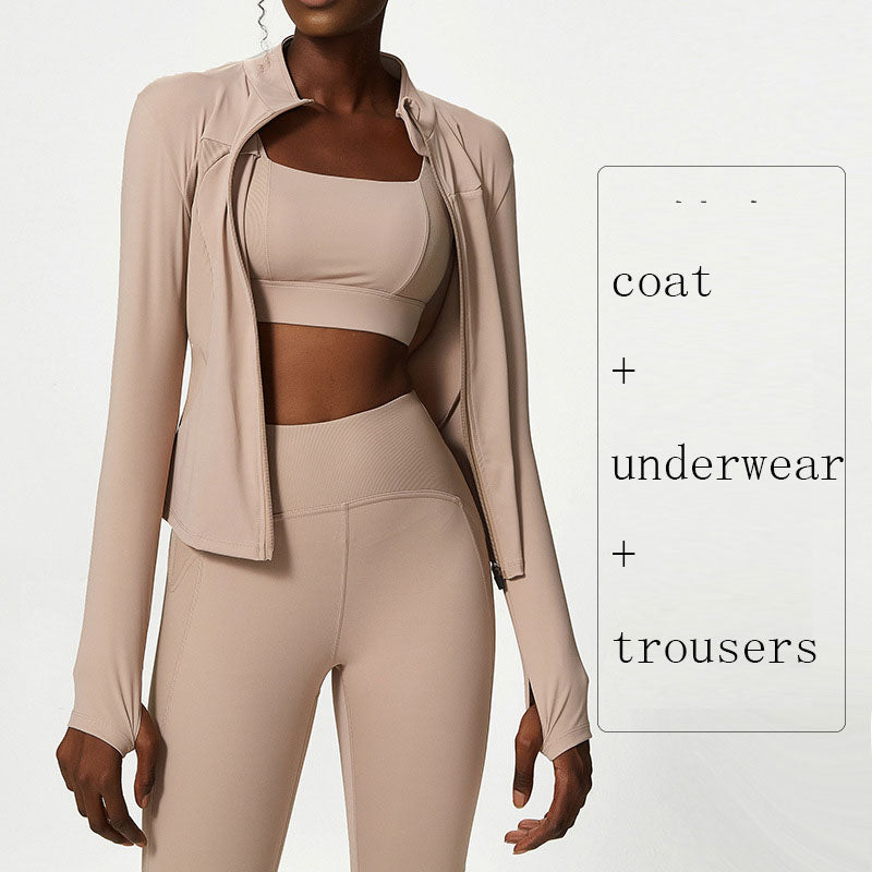 Women's Yoga Wear Suit Nude Yoga Wear Three-piece Set Large Size Sports Fitness Wear Suit - GabyFit Goods