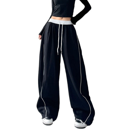 Retro black sports drape wide leg pants