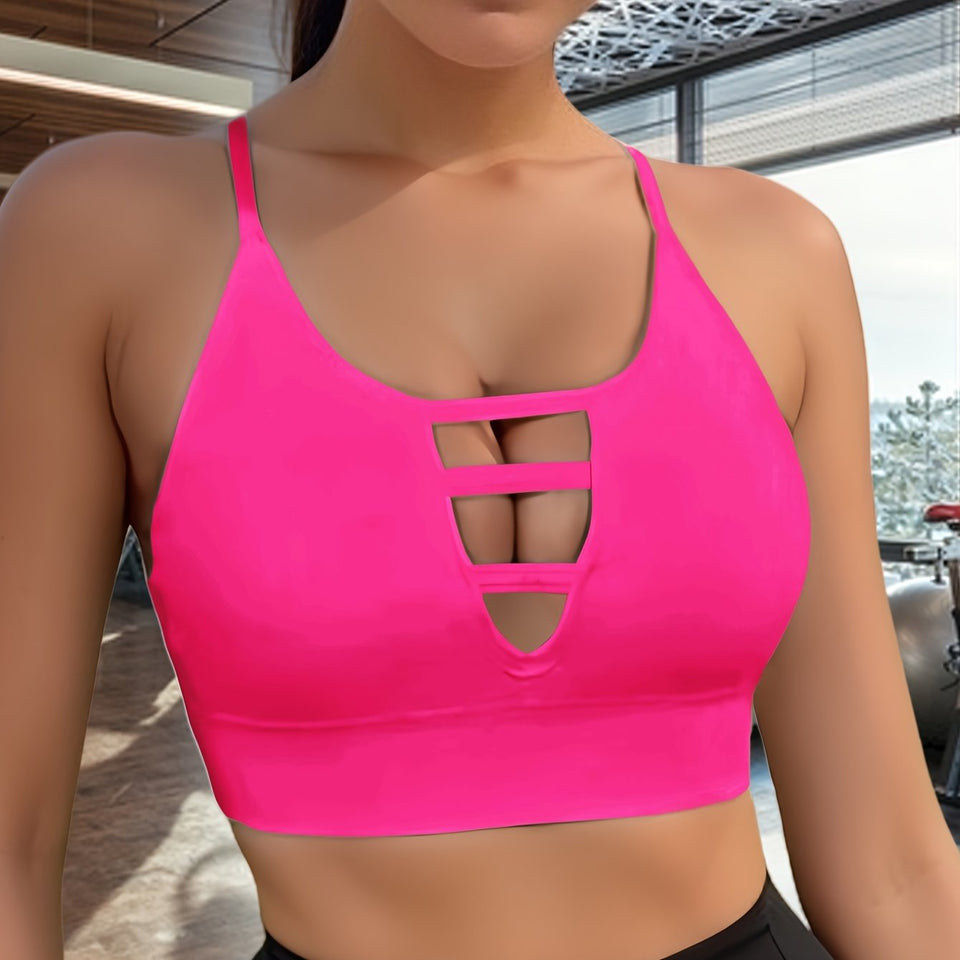 Front Hollow Out High Elastic Sports Bra, High Intensity Shockproof Seamless Fitness Tank Top, Backless Breathable Yoga Bra