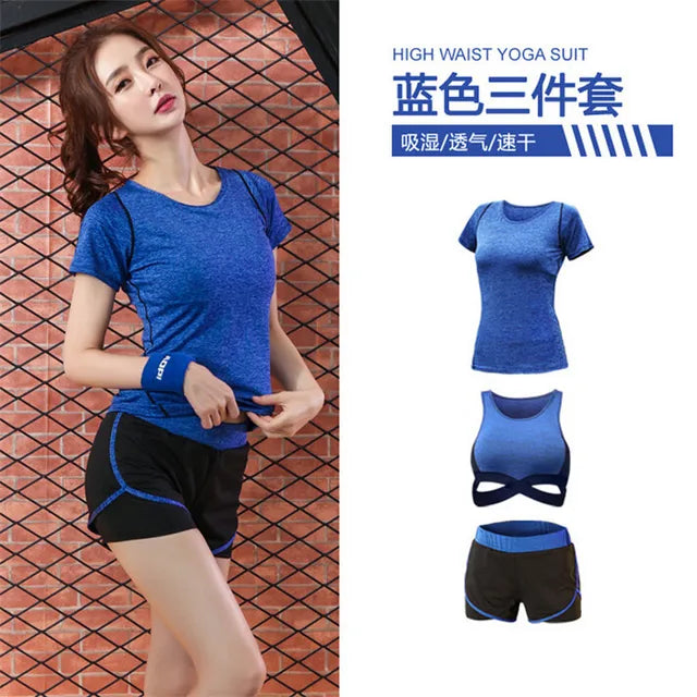 5 pieces sets coat+t shirt+bra+shorts+leggings women yoga clothing quick dry outdoor sports running fitness gym ropa deportiva