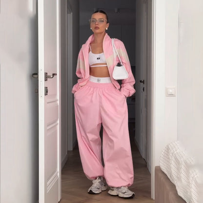 Women's Fashion Street Sports Windbreaker Suit Two-Piece Set Loose Breathable