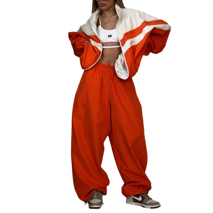 Women's Fashion Street Sports Windbreaker Suit Two-Piece Set Loose Breathable