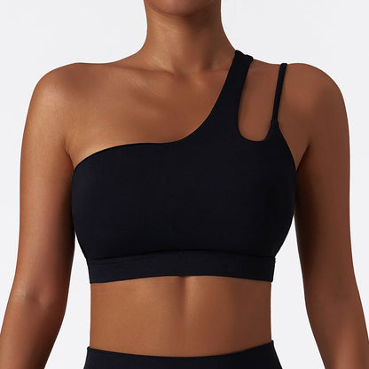 Oblique one-shoulder shock-proof yoga bra, cloud-like beautiful back sports bra, irregular shoulder straps, running fitness vest - GabyFit Goods
